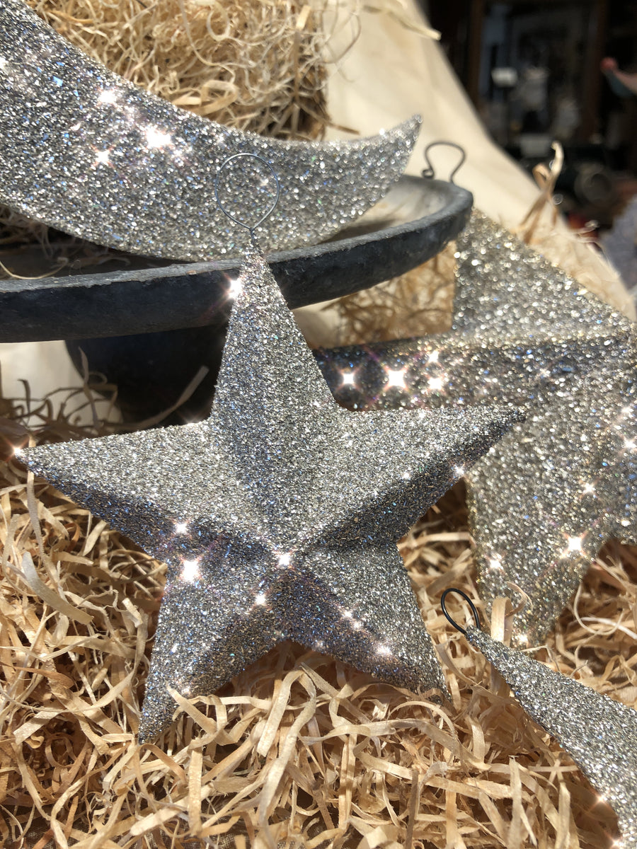 Silver Glass Glitter Stars - Asst Sizes – Tinsel Trading