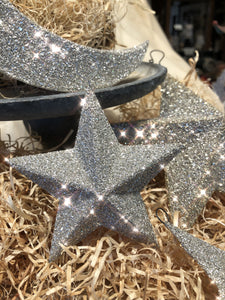 Dimensional Silver Glitter Stars and Moon