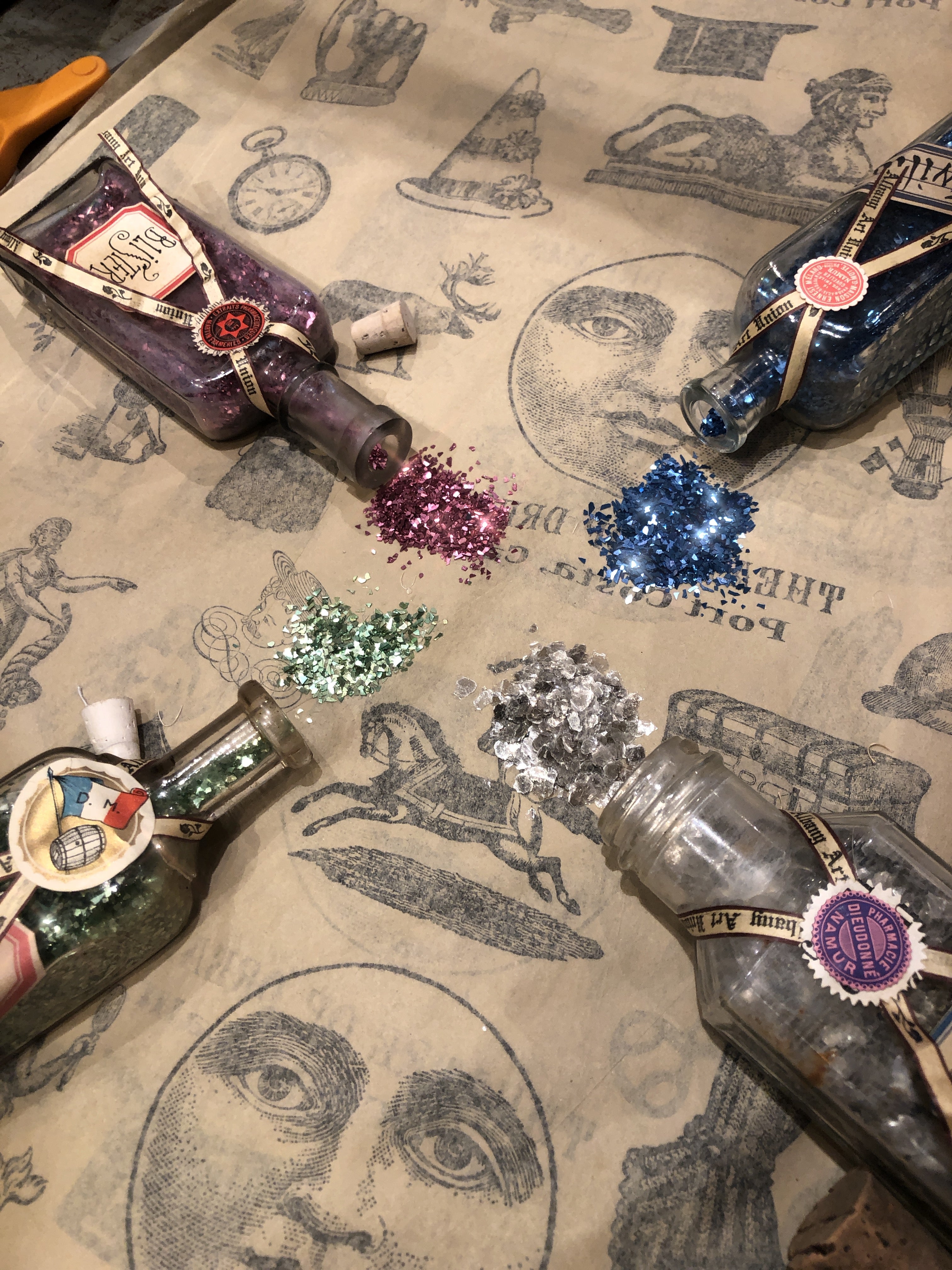 Vintage Glass Glitter in Antique Bottles
