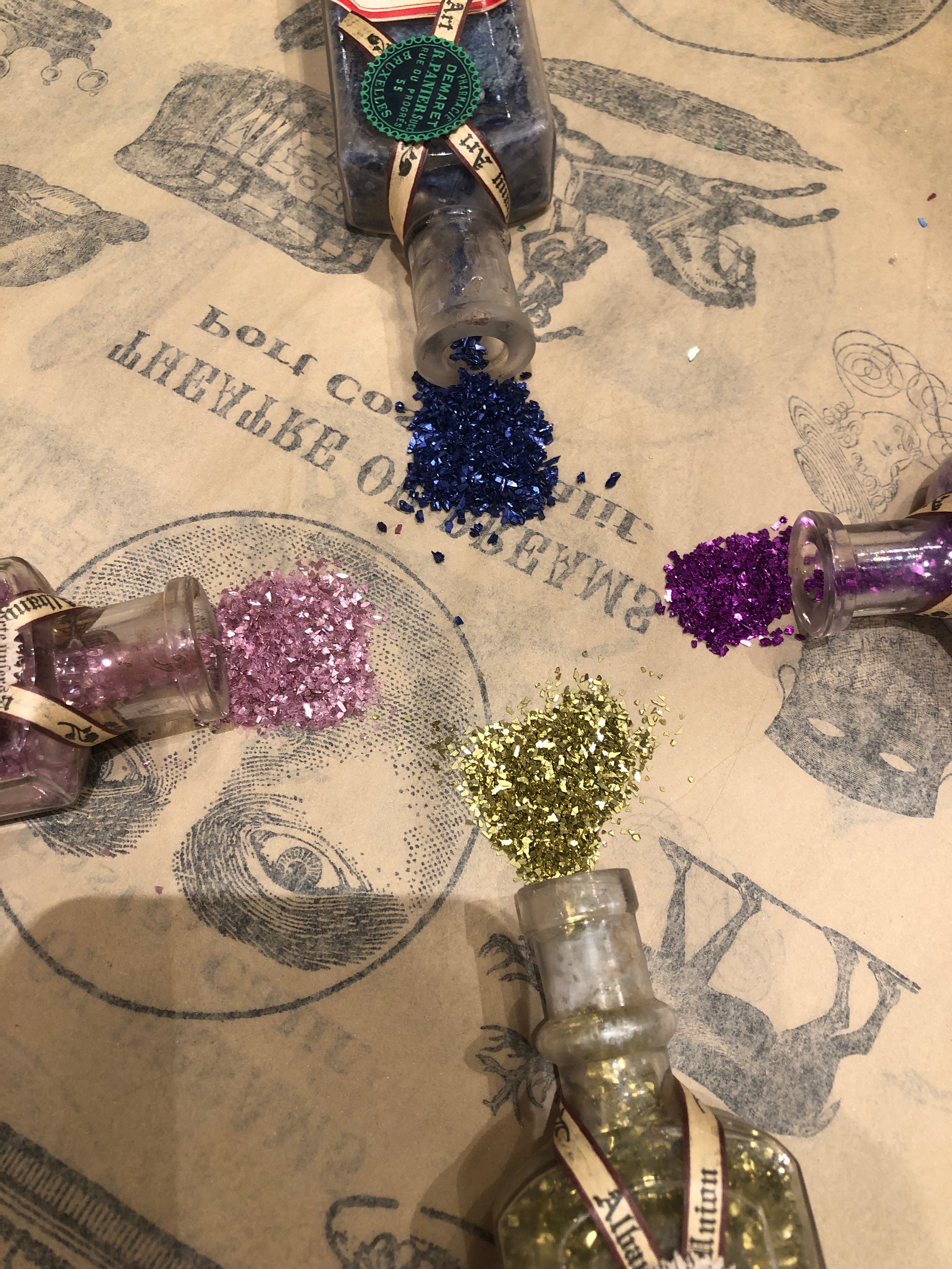 Vintage Glass Glitter in Antique Bottles