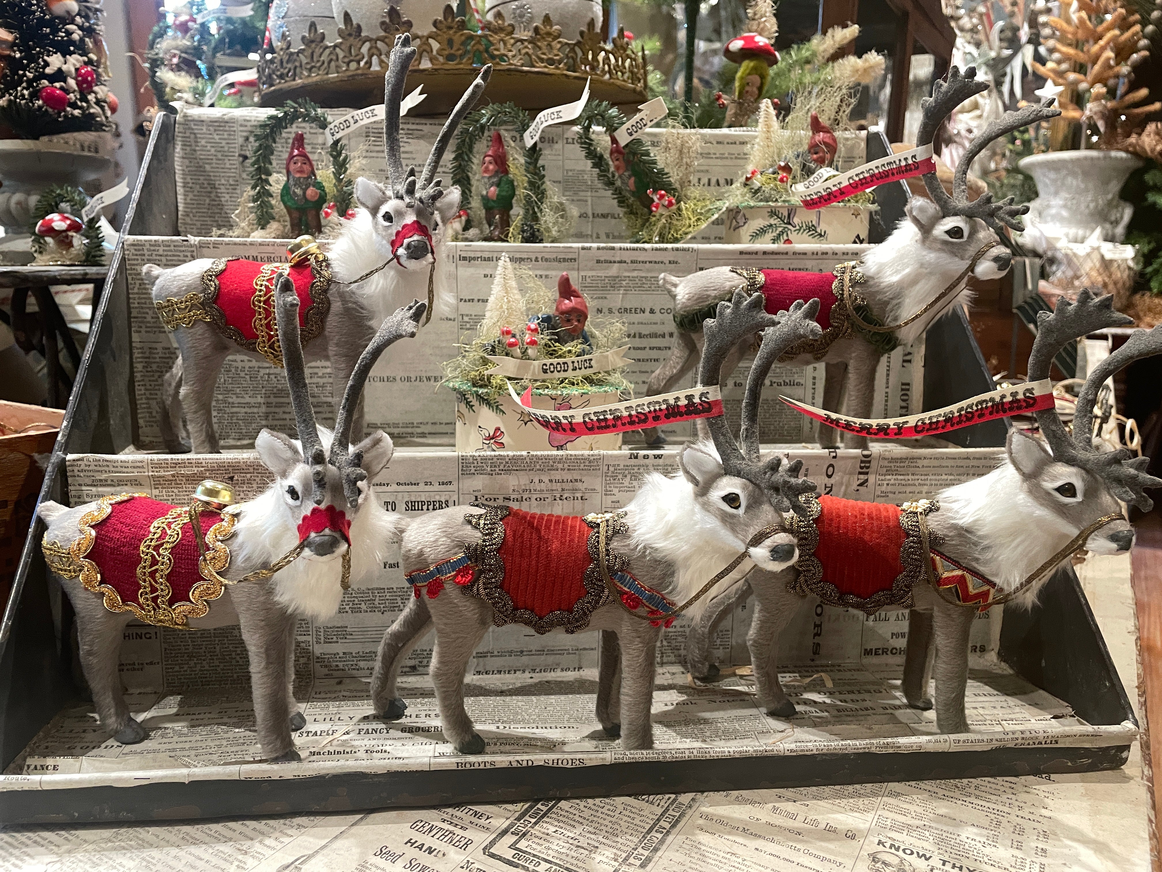 Small Reindeer Dressed in Antique Tinsel Trimmings