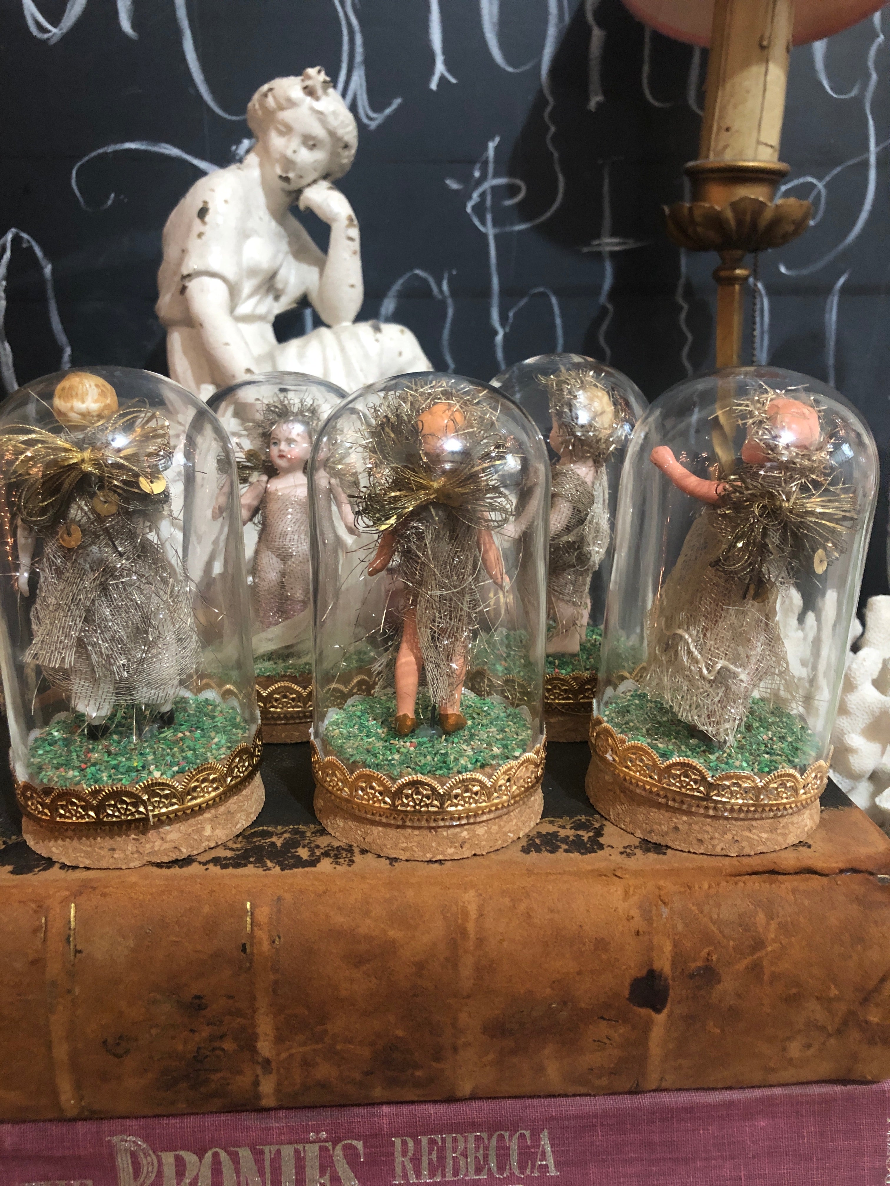 Antique Christmas Fairies Under Glass Dome