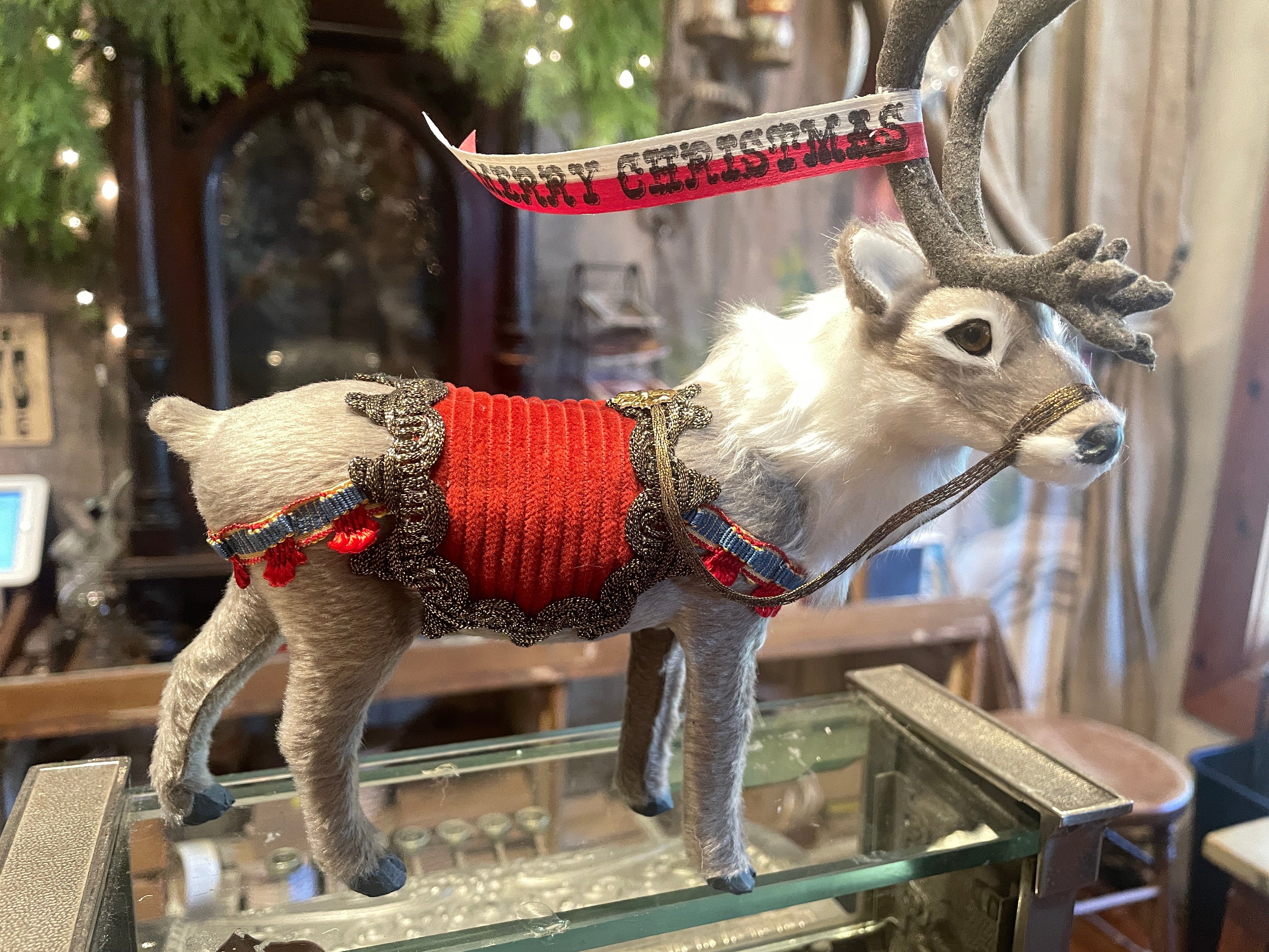 Small Reindeer Dressed in Antique Tinsel Trimmings