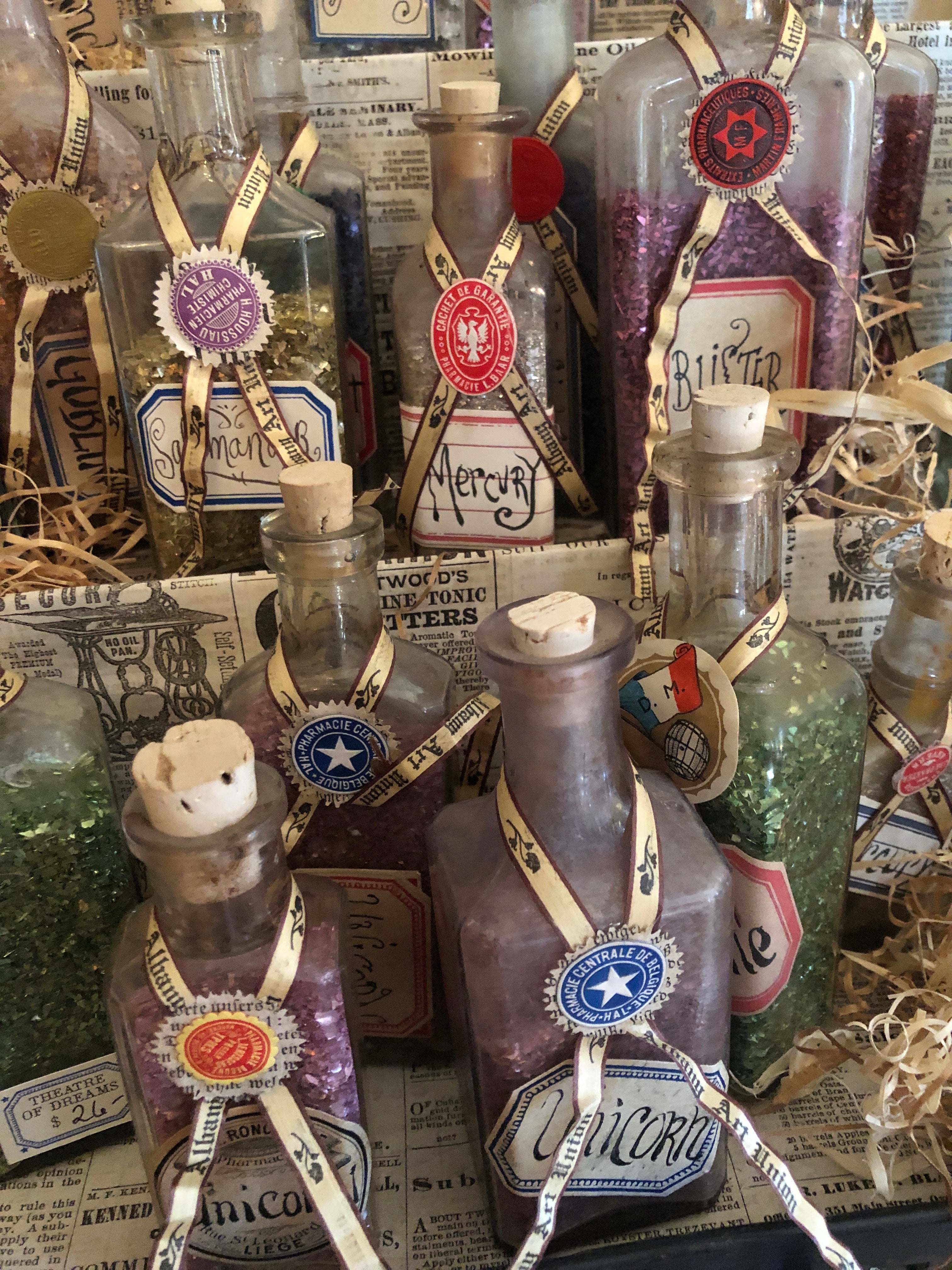 Vintage Glass Glitter in Antique Bottles