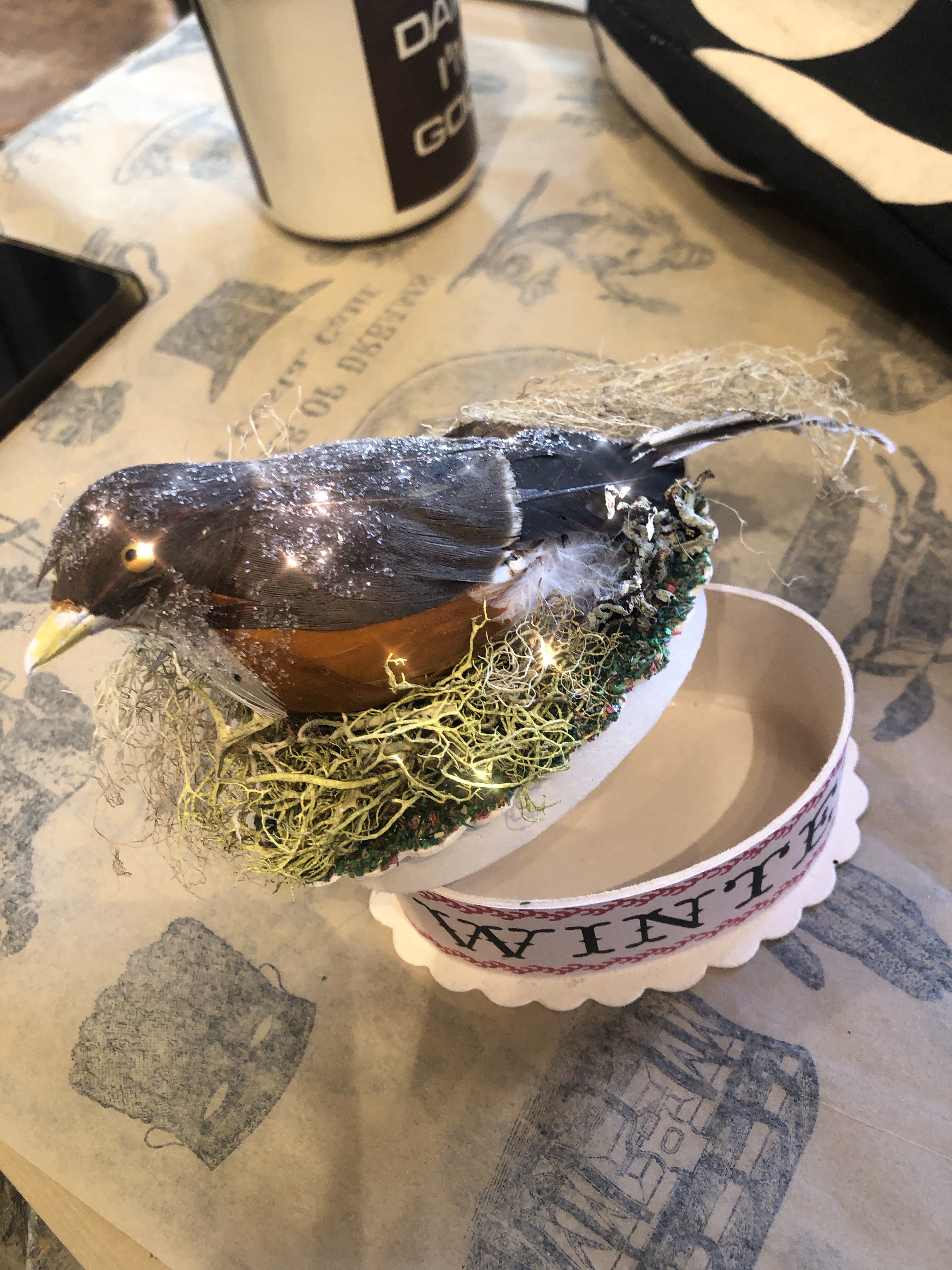 Large Winter Robin on Gift Box