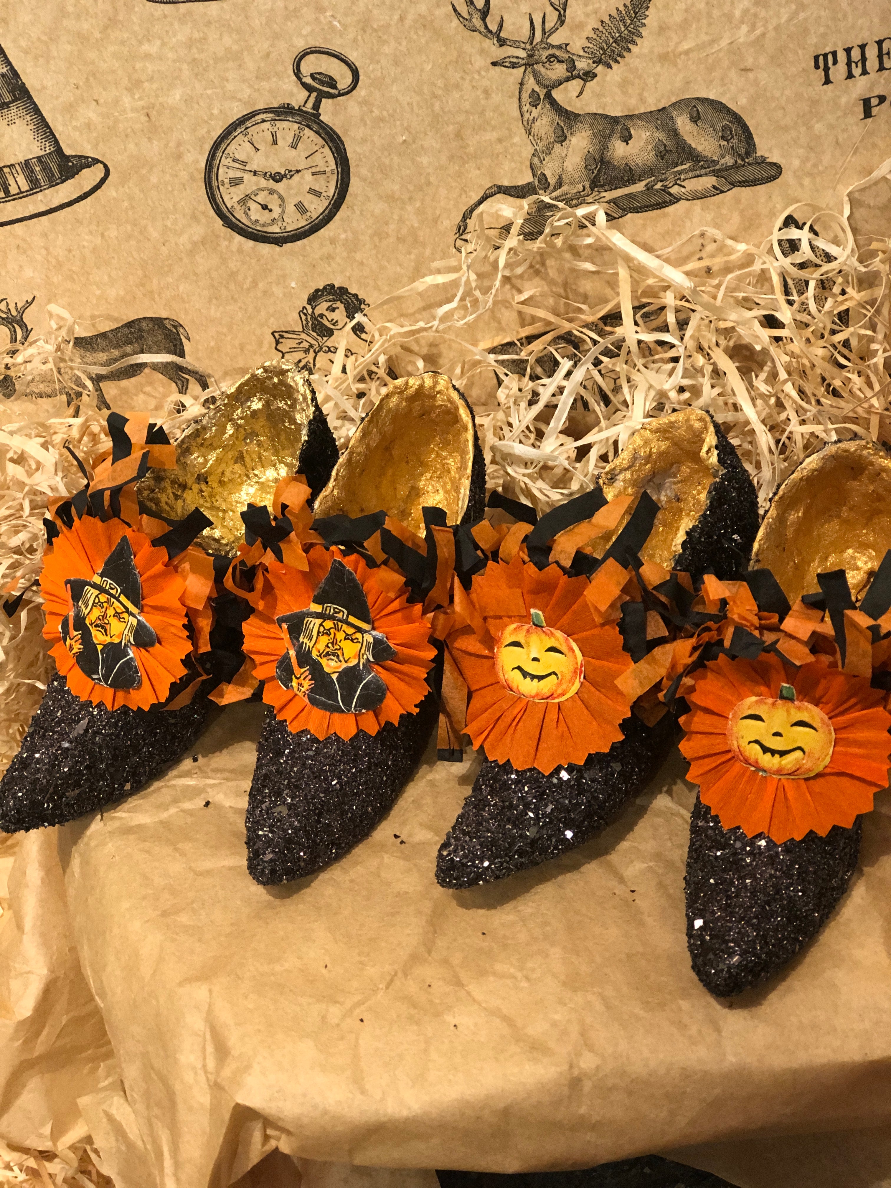 Black Glitter Witchy Shoes with Antique Die Cut