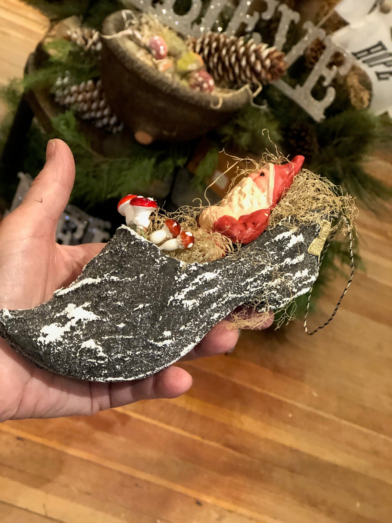 French Faux Bois Christmas Slipper with Belsnickle