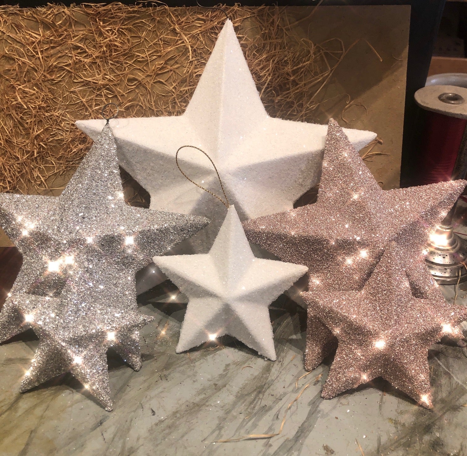 Silver Pink & White Glitter Stars and Moon!