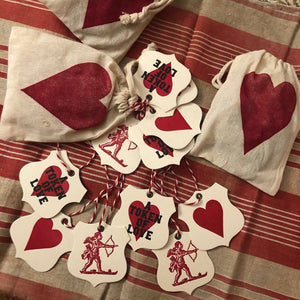 Letterpress Valentine Gift Tags and Muslin Bag