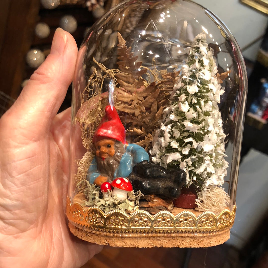 Antique German Miniature Gnomes in a Glass Dome