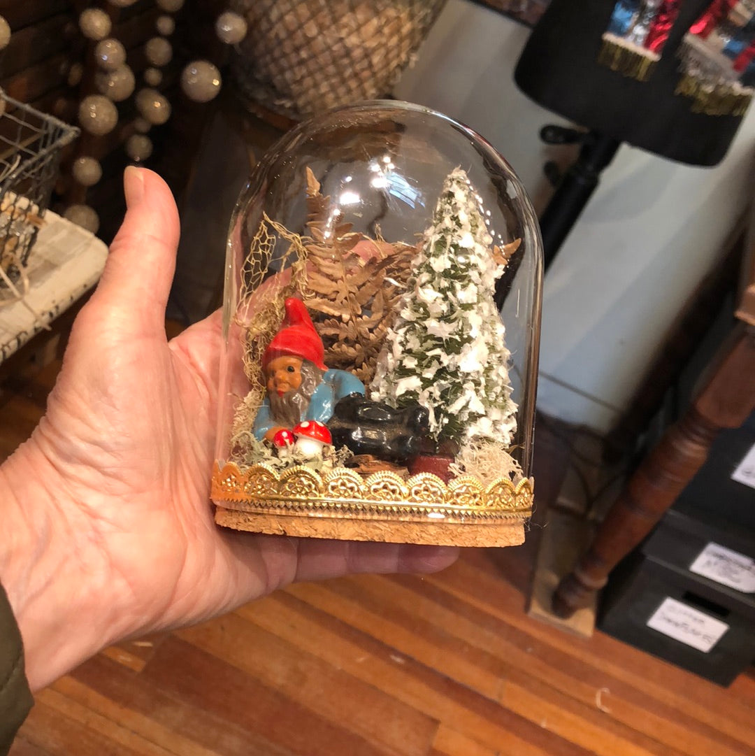 Antique German Miniature Gnomes in a Glass Dome