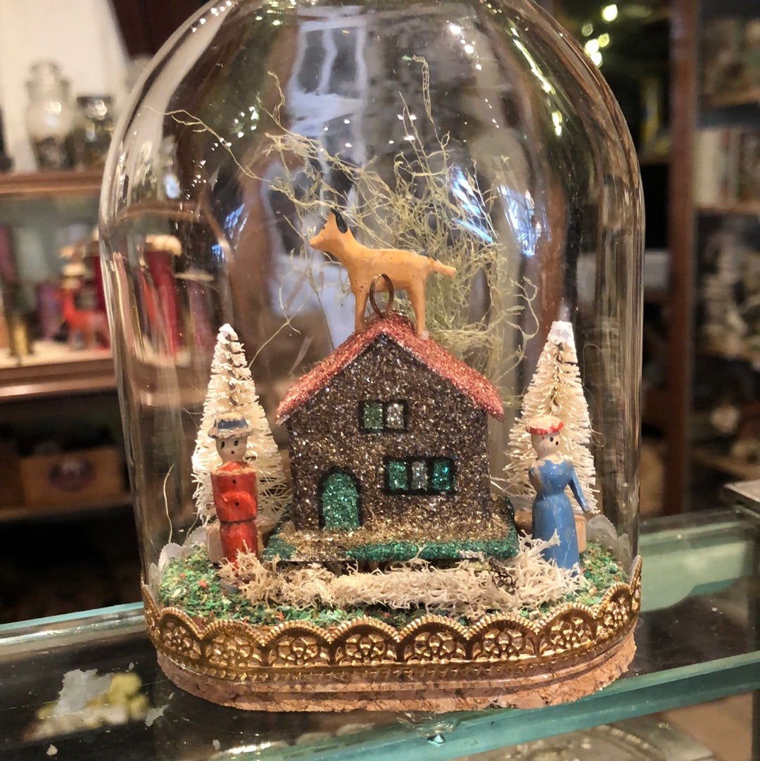 Erzgebirge Toys and Cottages Under Glass Dome