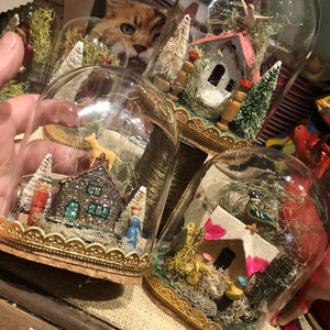 Erzgebirge Toys and Cottages Under Glass Dome