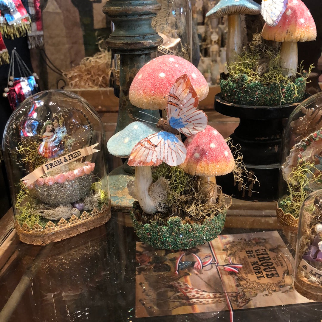 Glittery Spring Mushroom and Butterfly Display