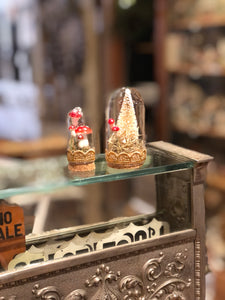 Set of Two Miniature Glass Domes With Tree and Mushrooms