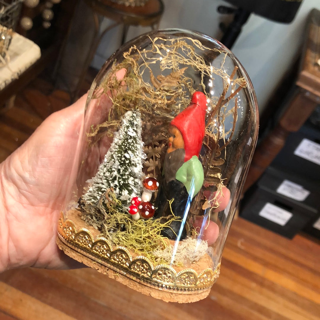 Antique German Miniature Gnomes in a Glass Dome