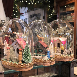 Erzgebirge Toys and Cottages Under Glass Dome