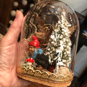 Antique German Miniature Gnomes in a Glass Dome