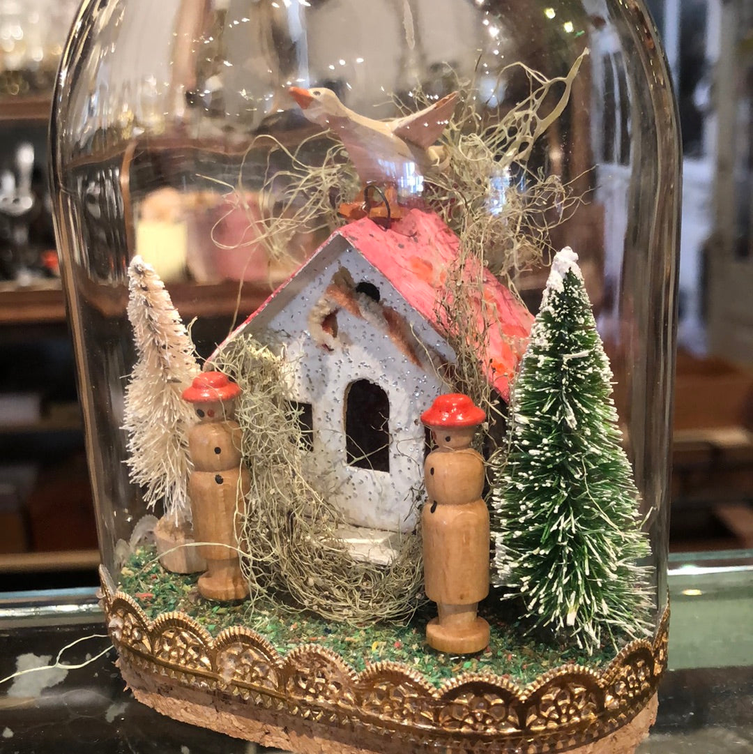 Erzgebirge Toys and Cottages Under Glass Dome