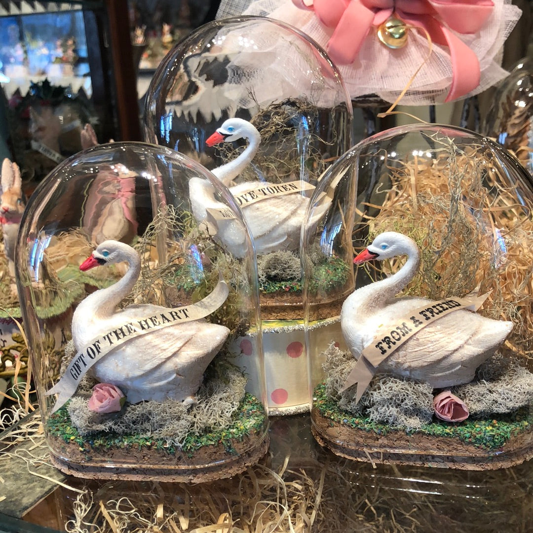 Spring Swan Under Glass Dome