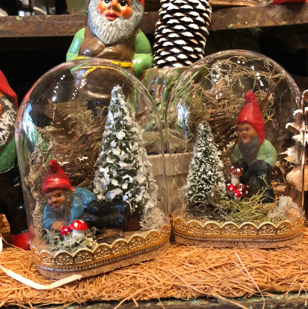 Antique German Miniature Gnomes in a Glass Dome