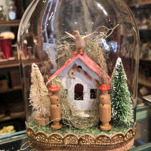 Erzgebirge Toys and Cottages Under Glass Dome