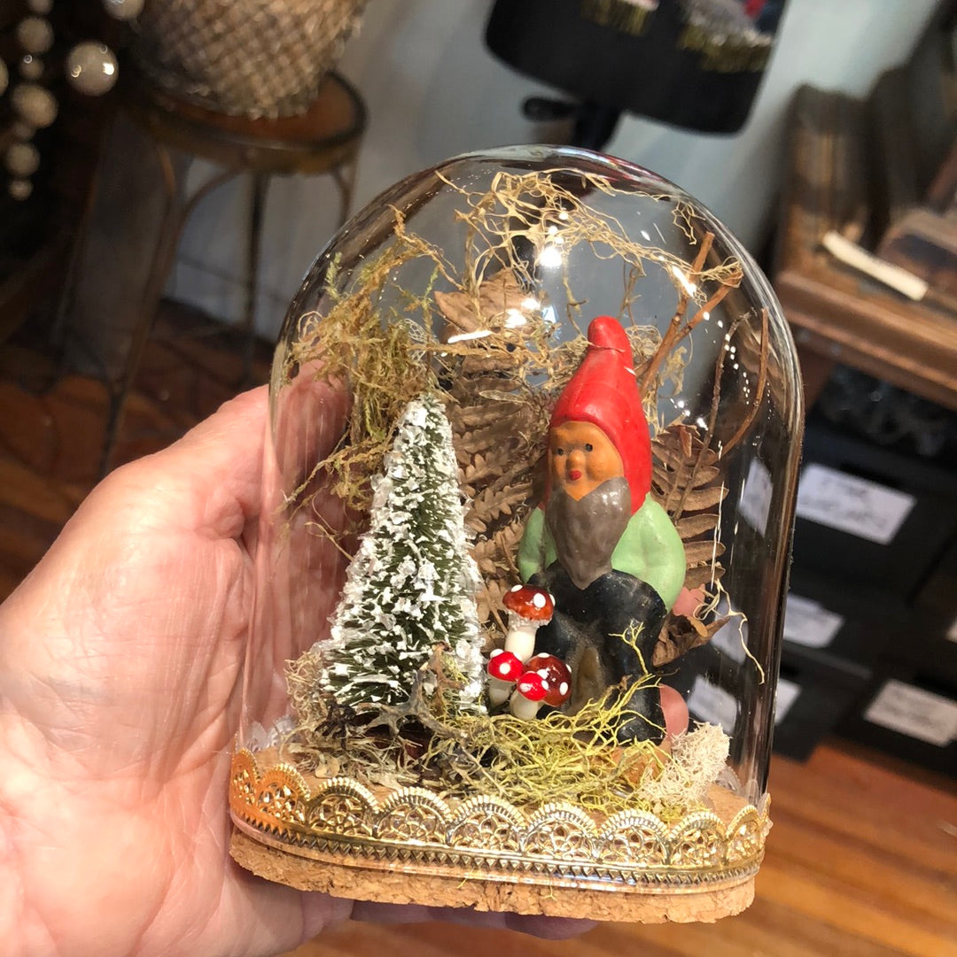 Antique German Miniature Gnomes in a Glass Dome