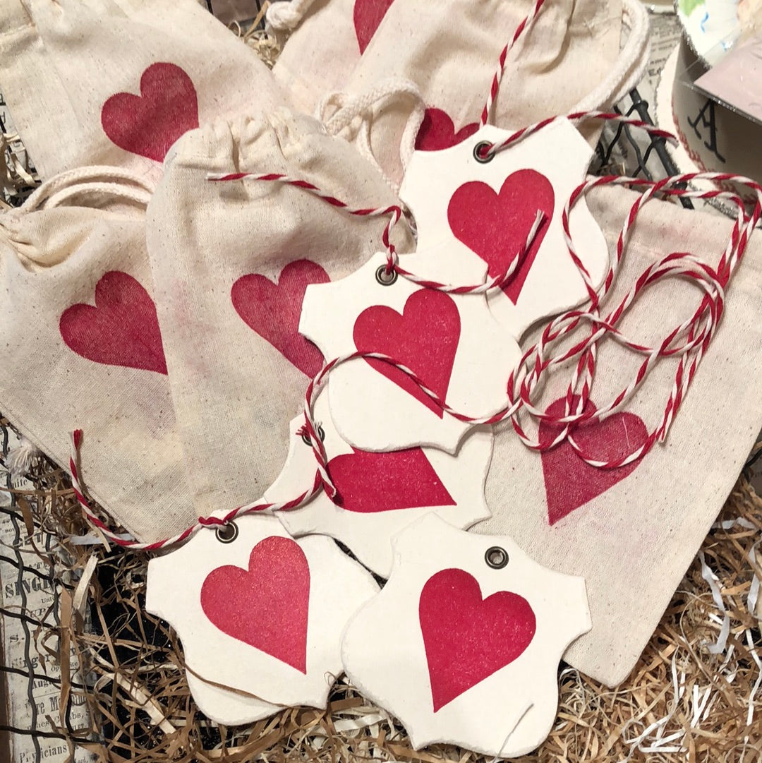 Letterpress Valentine Gift Tags and Muslin Bag