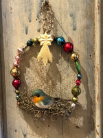 Load image into Gallery viewer, Vintage Bird in Antique Beaded Wreath
