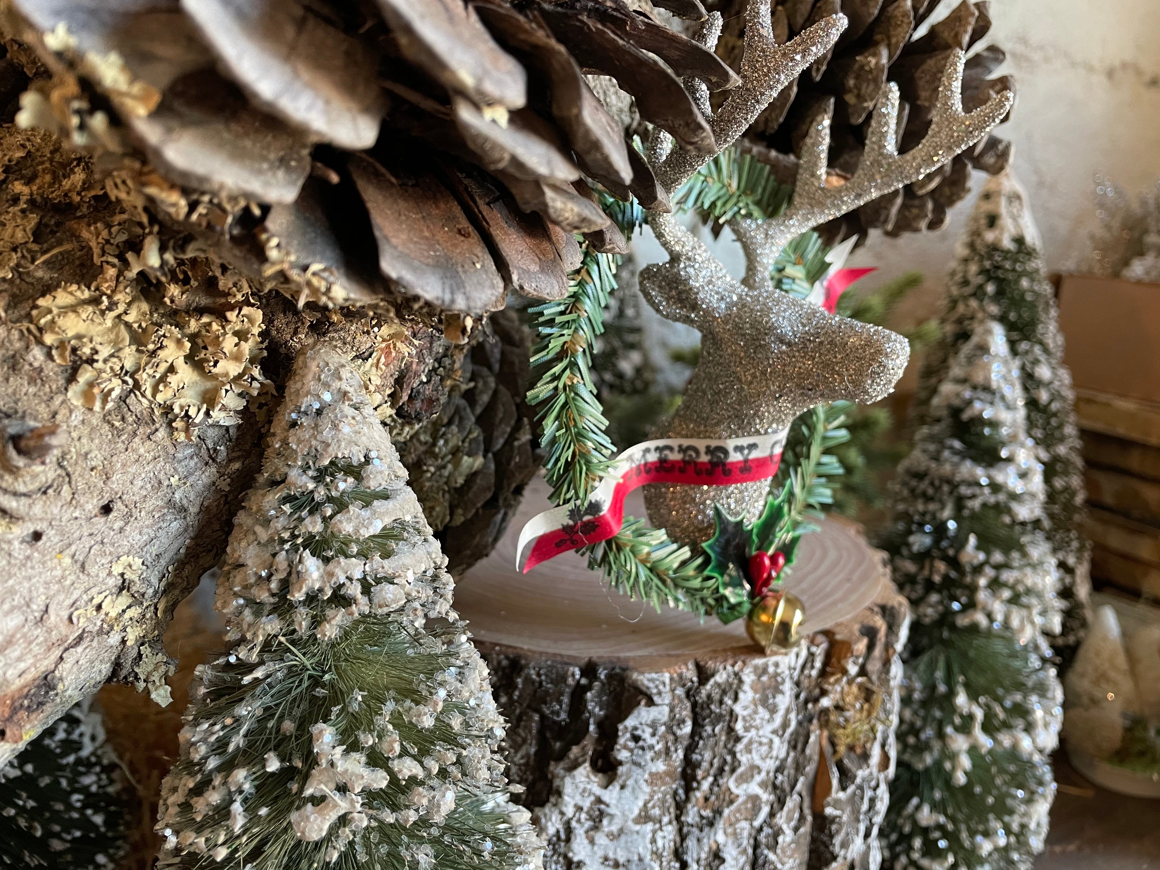 Glittered Reindeer and Wreath Ornament