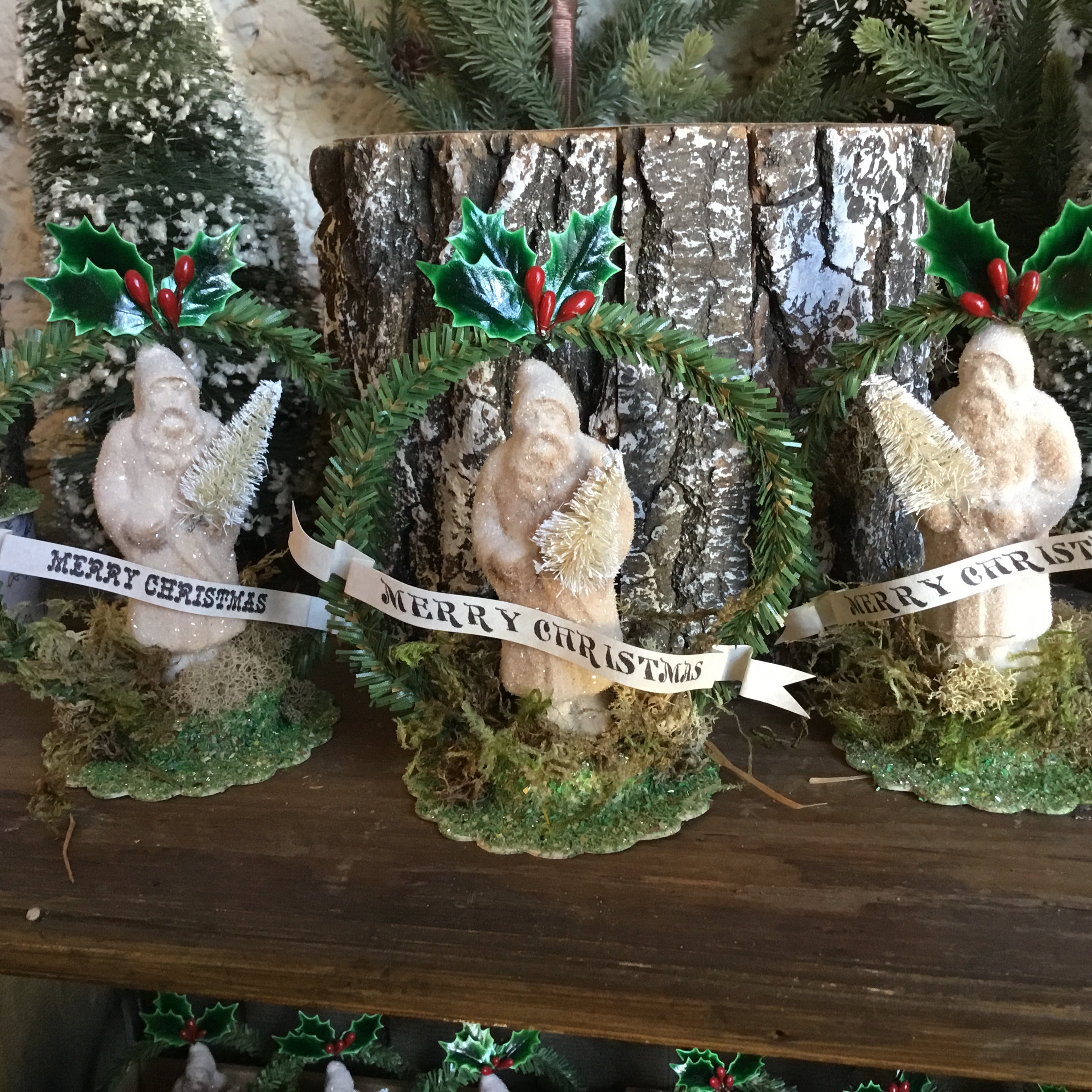 Hand Cast Santa with Tiny Tree Ornament