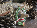 Load image into Gallery viewer, Glittered Reindeer and Wreath Ornament
