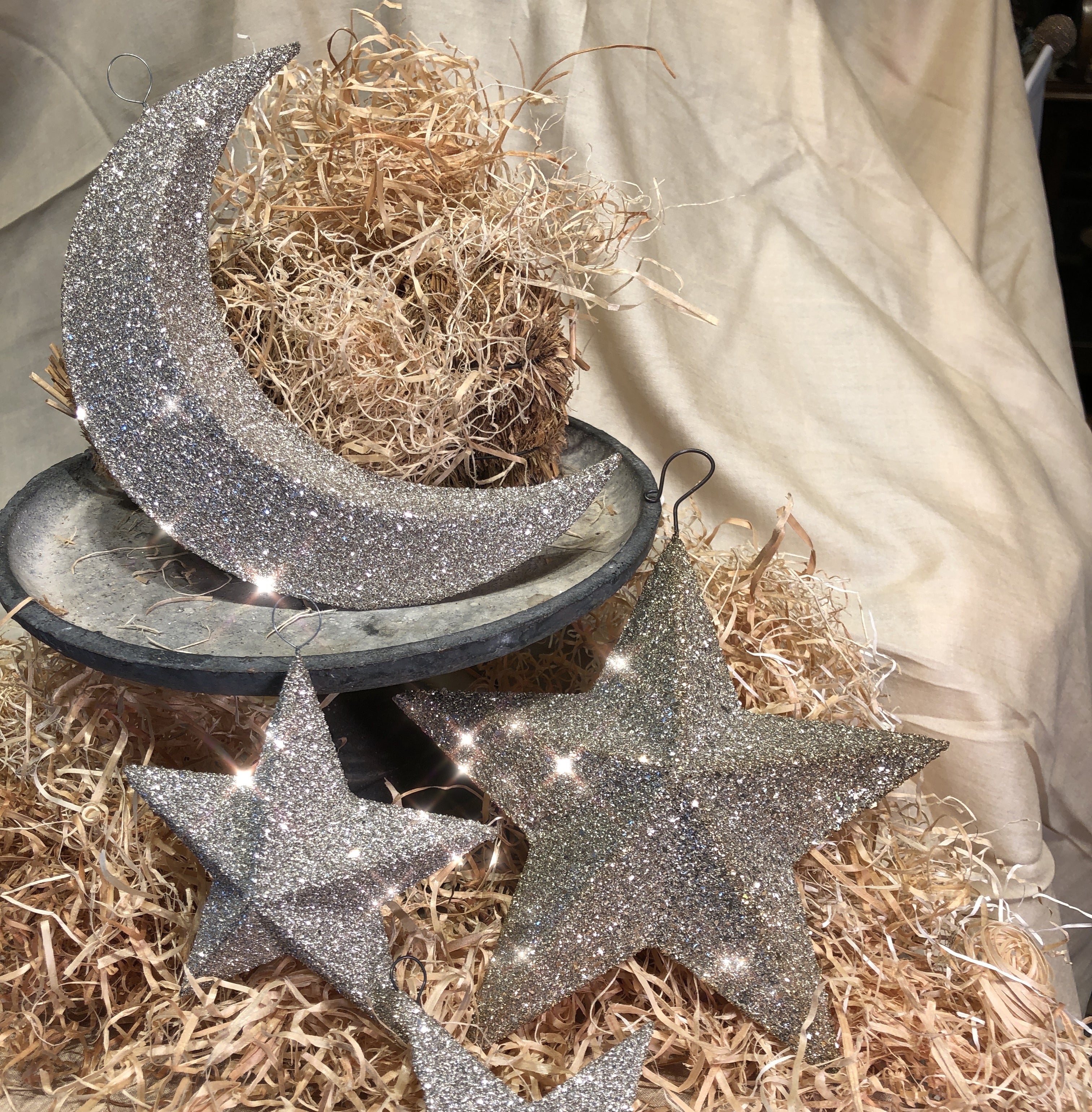 Silver Pink & White Glitter Stars and Moon!