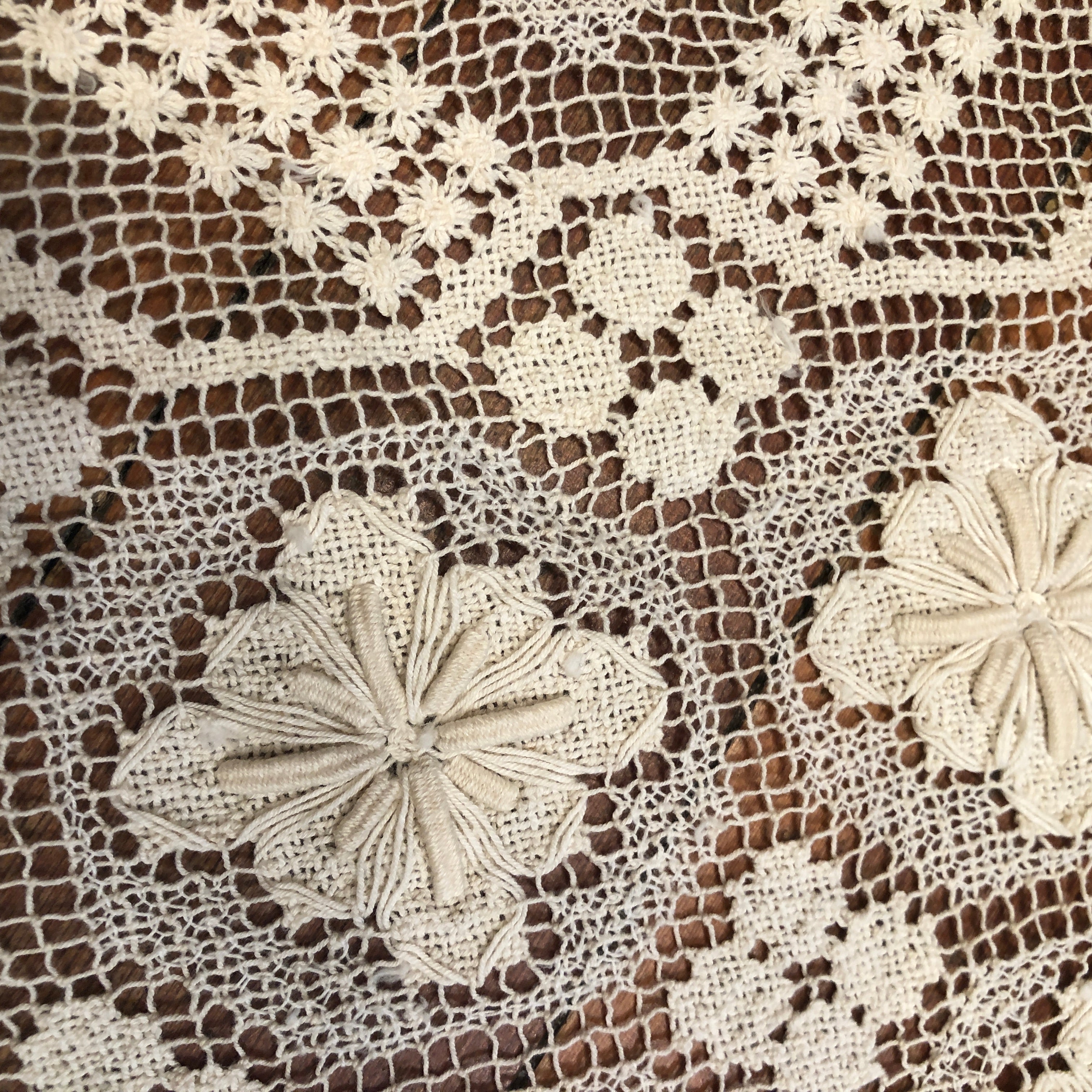 Antique Lacy Cotton Netting Tablecloth