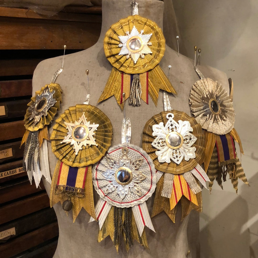 Antique Silver & Gold Ribbon Medallion Ornaments
