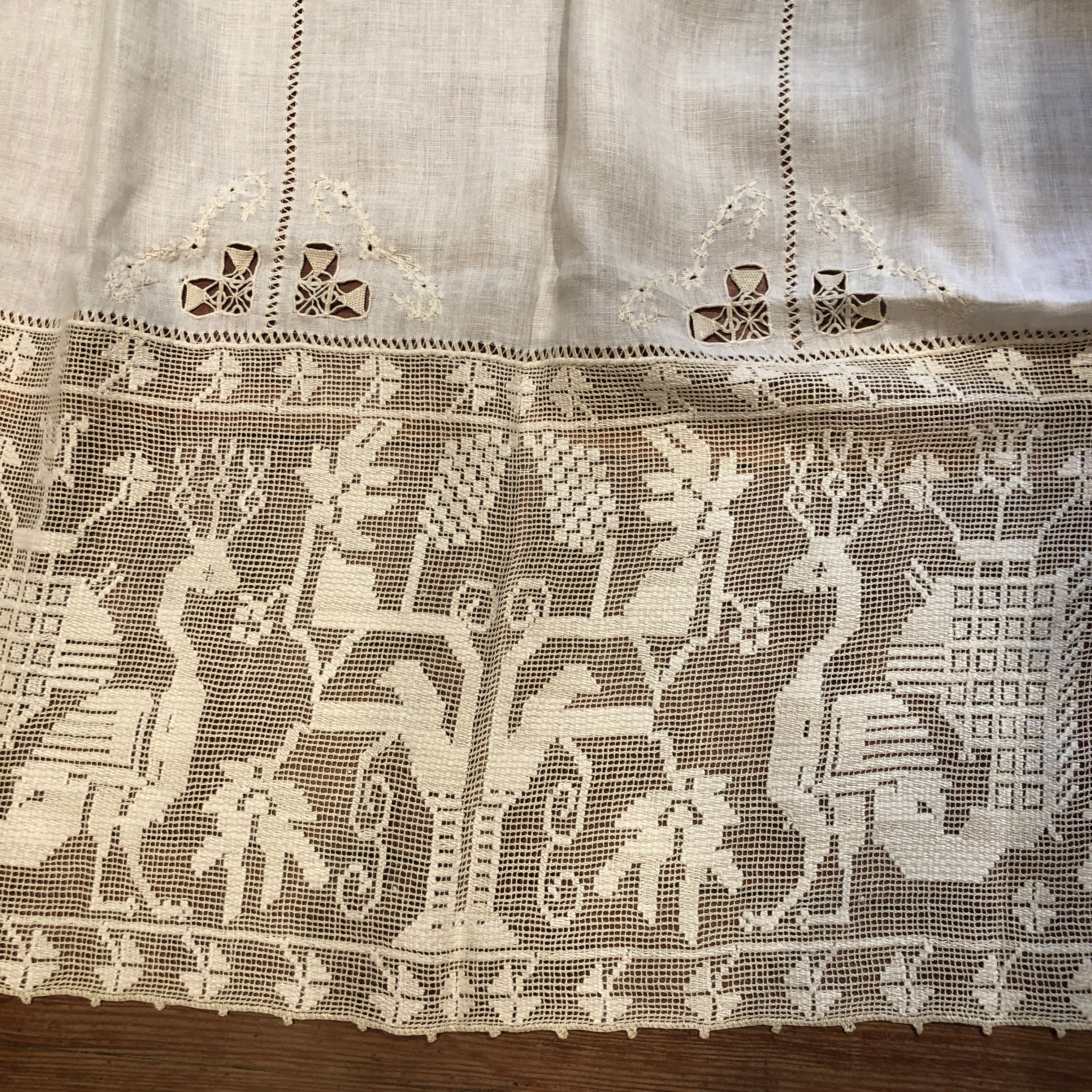 Antique Lace and Linen Cloth with Peacocks
