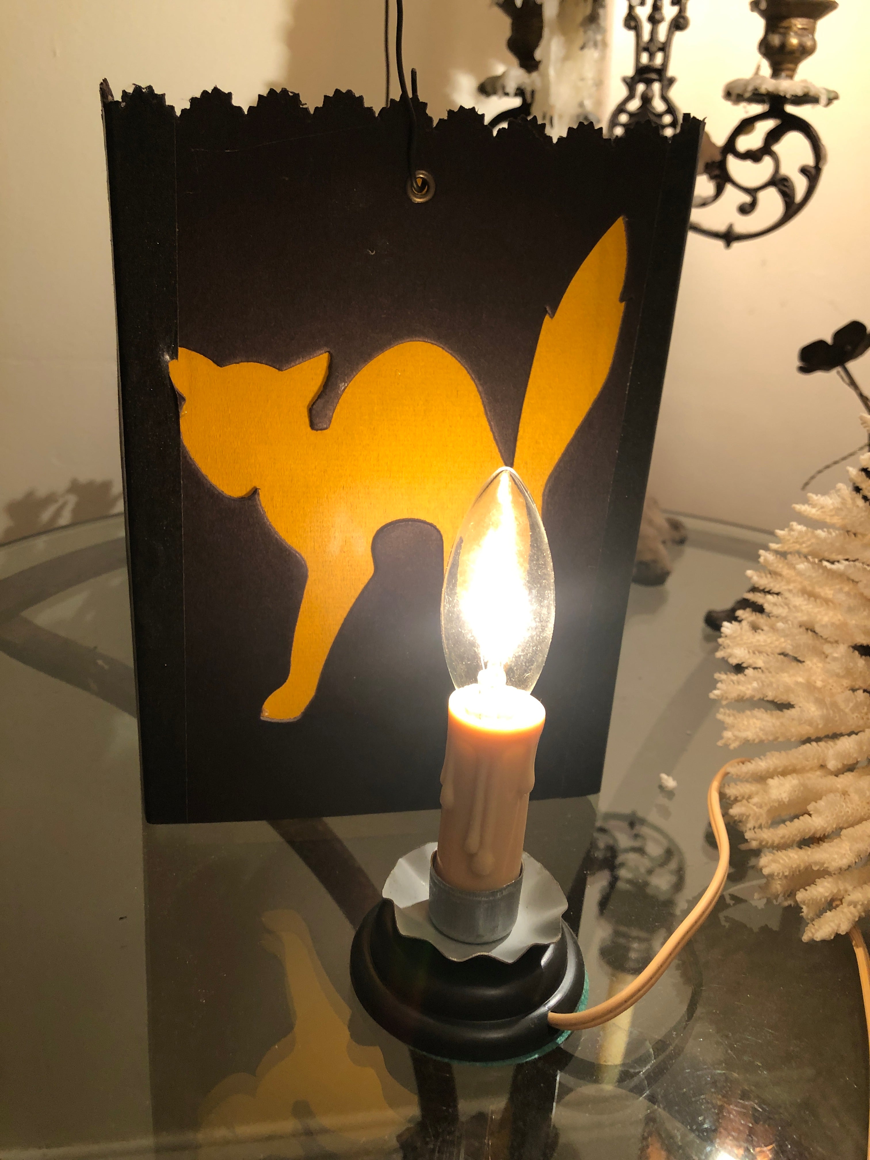 Cat Silhouette Lantern with Candle Lamp