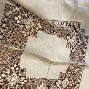 Antique Lacy Linen Tablecloth