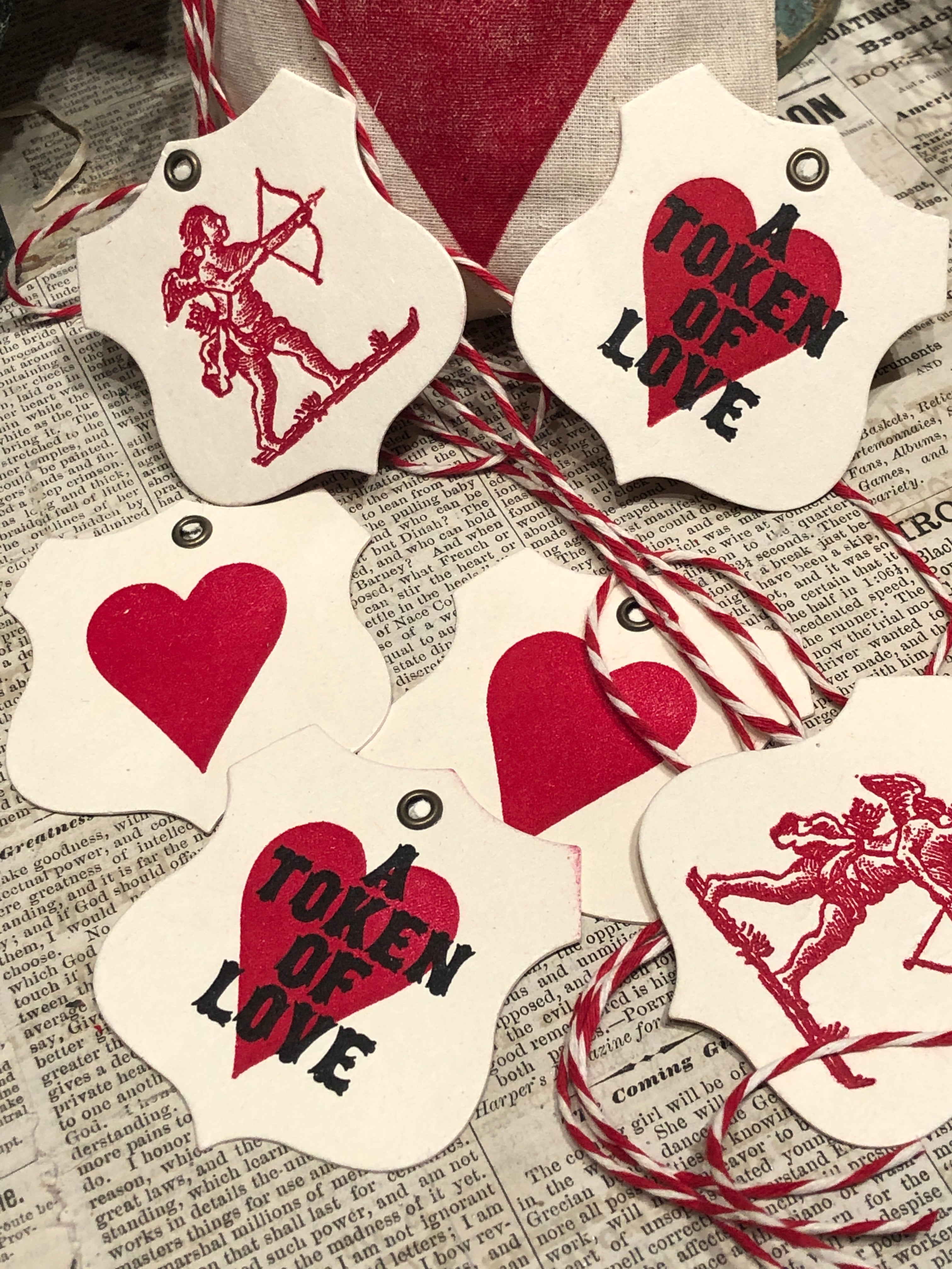 Letterpress Valentine Gift Tags and Muslin Bag